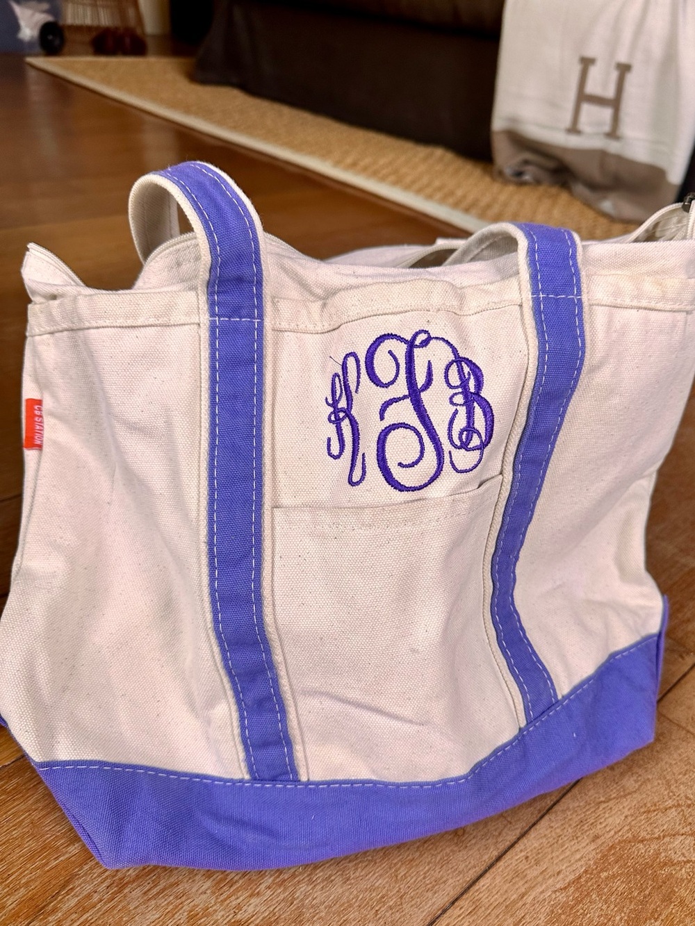 CB Station Canvas Monogram Tote Bag Purple Zip Top Medium Boat & Tote Style